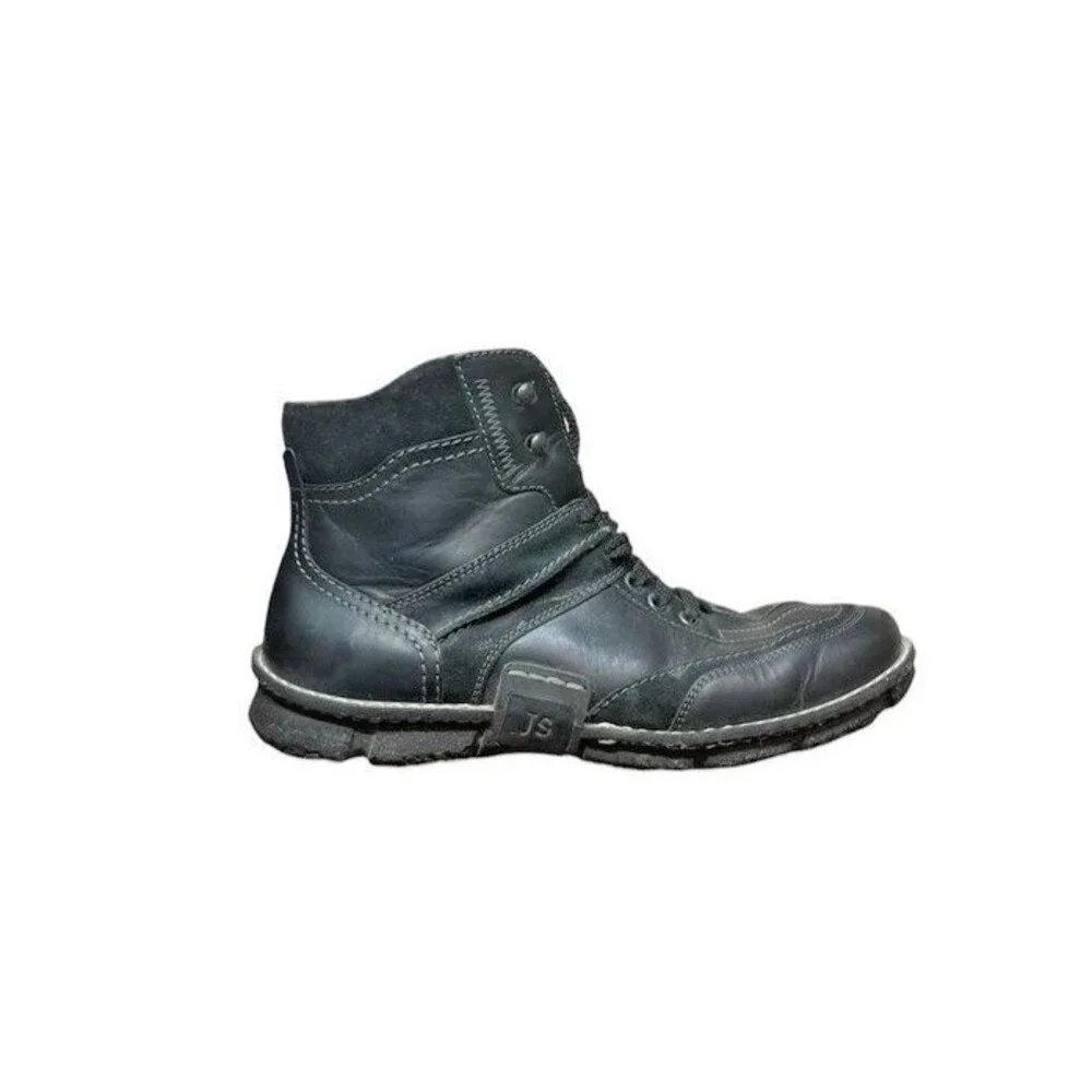 Josef Seibel Mens Size 41 EU 8 US Womens 10.5 Black Leather Lace Up Ankle Boots